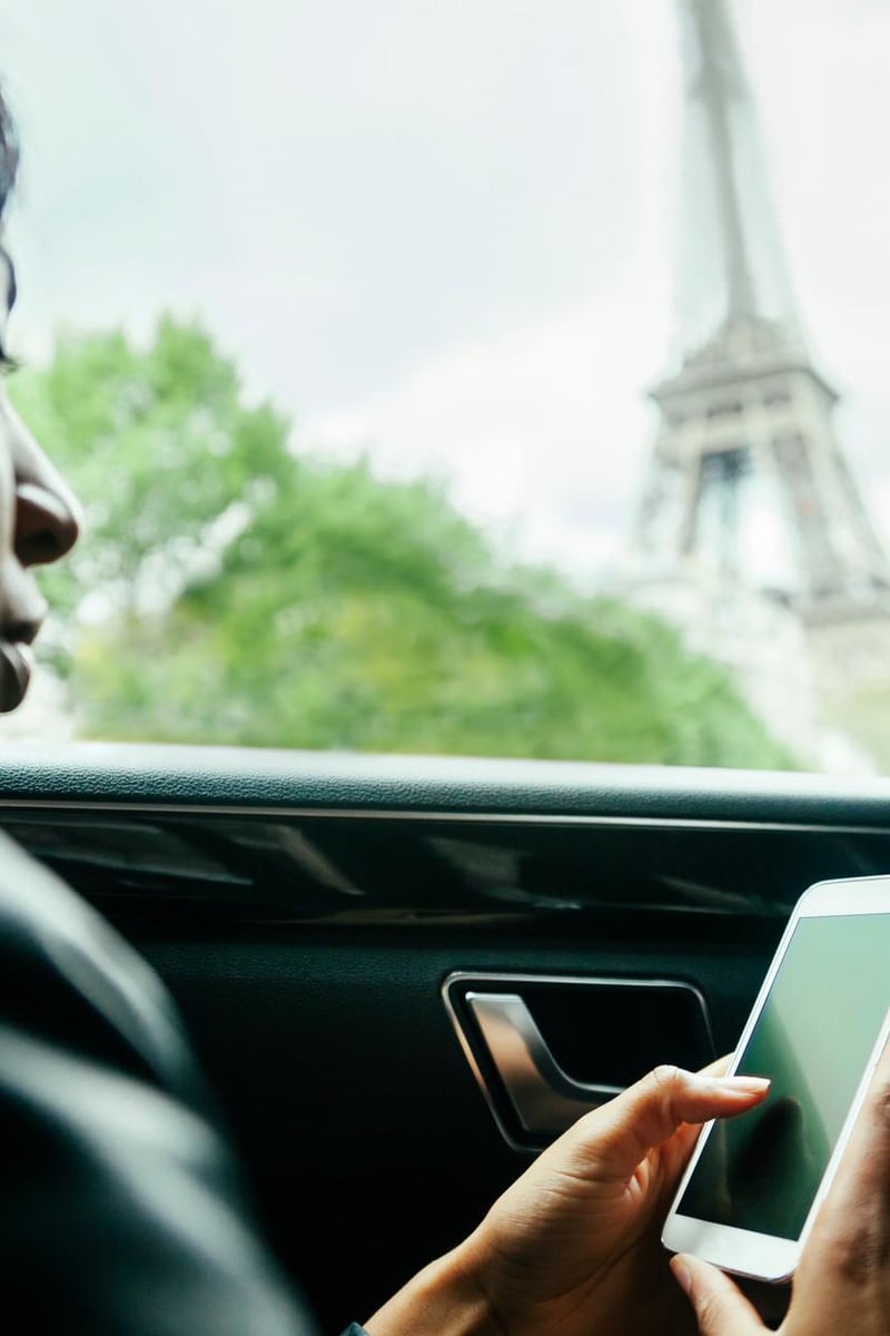 a person looking at a phone in a car