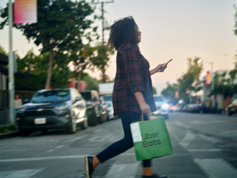 a person walking on the street with a bag