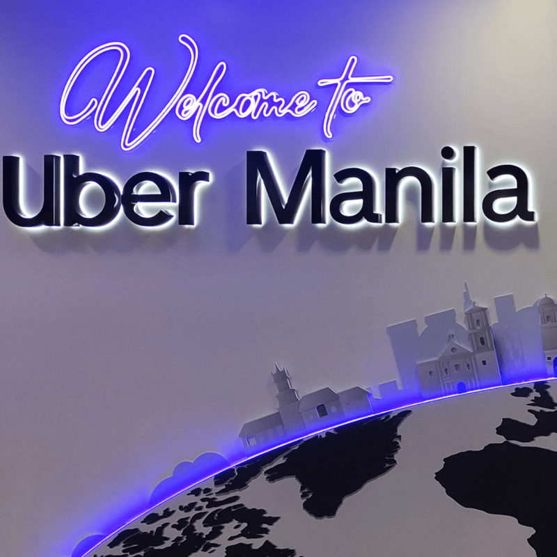 a sign with a globe and buildings on it